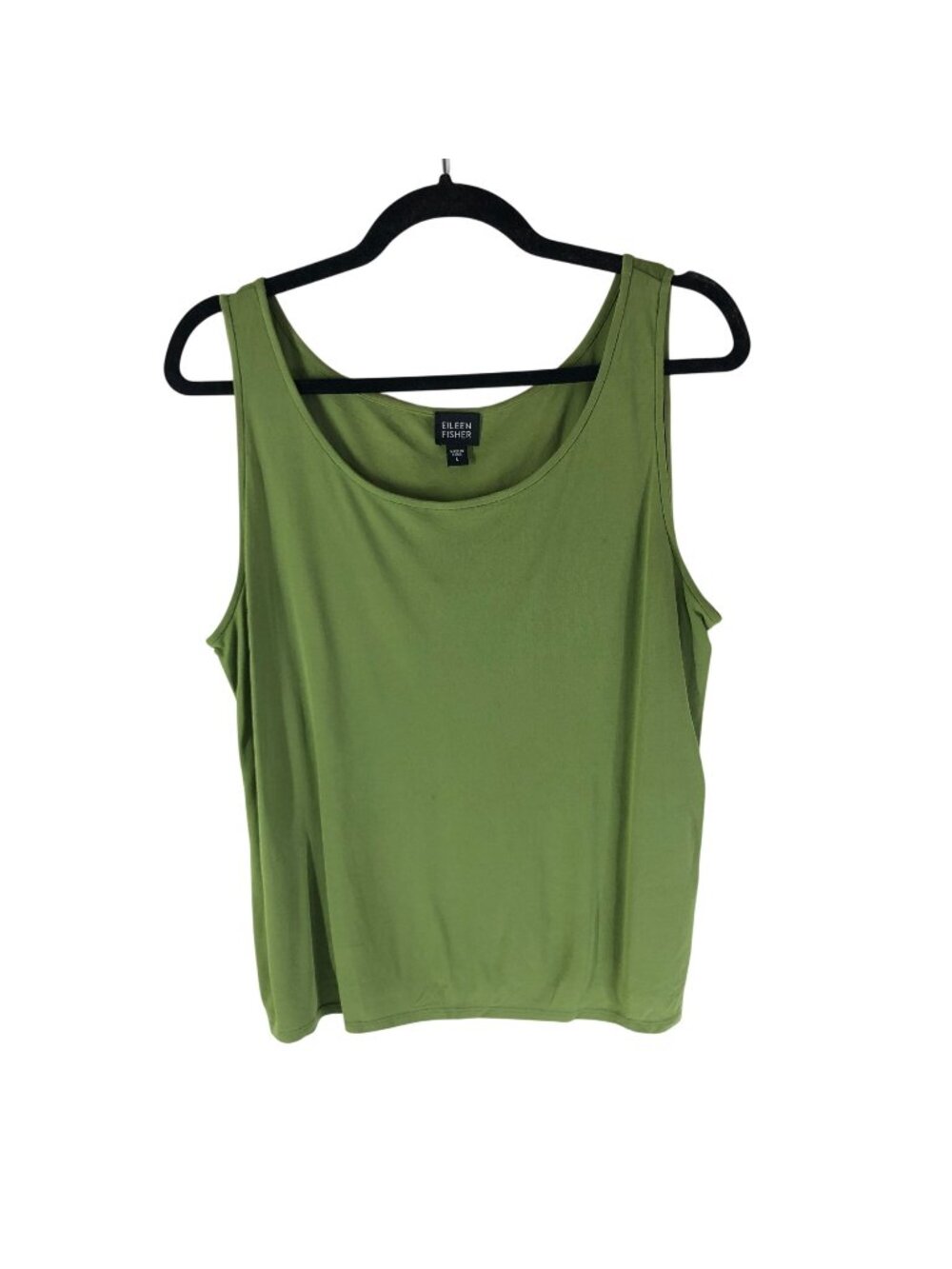 Eileen Fisher Silk Tank Top Green L Sleeveless Relaxed Minimalist Chic